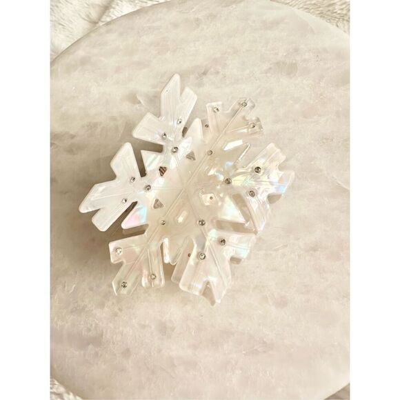 White Iradecent snowflake hair claw with rhinestone  - Picture 3 of 5